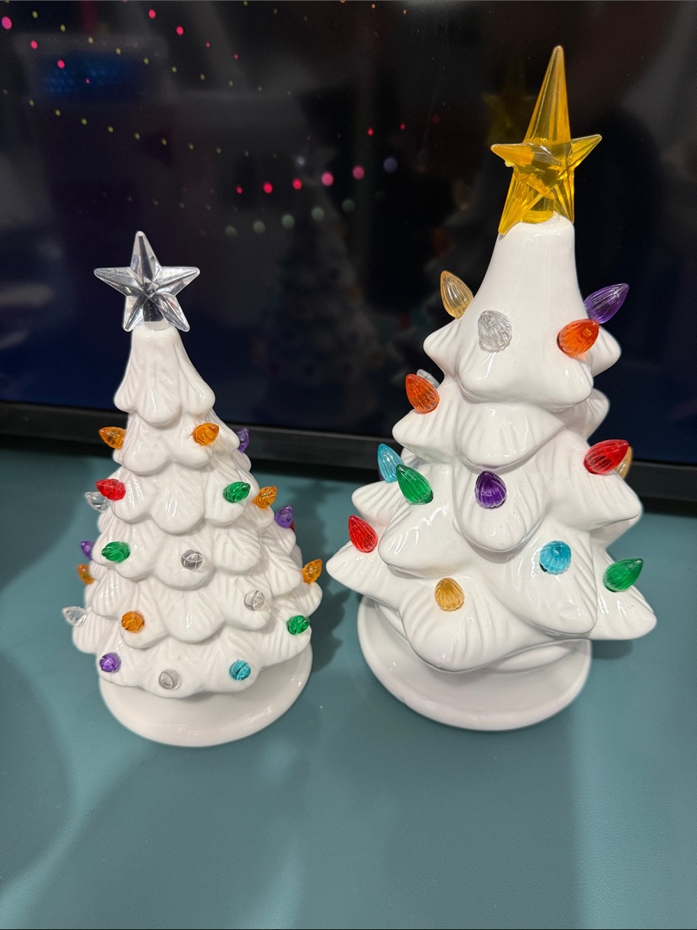 Urban Outfitters White Ceramic Holiday Tree Set with Multicolor Bulbs